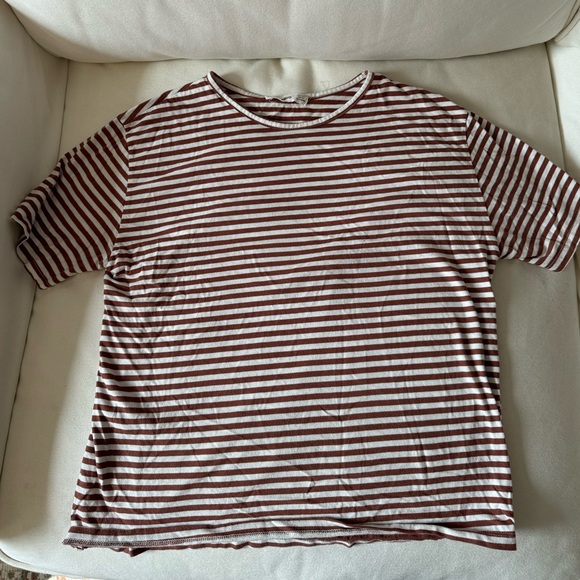 Mango striped short sleeve shirt. Brown stripes. Size S. Used in good condition. - Picture 1 of 3